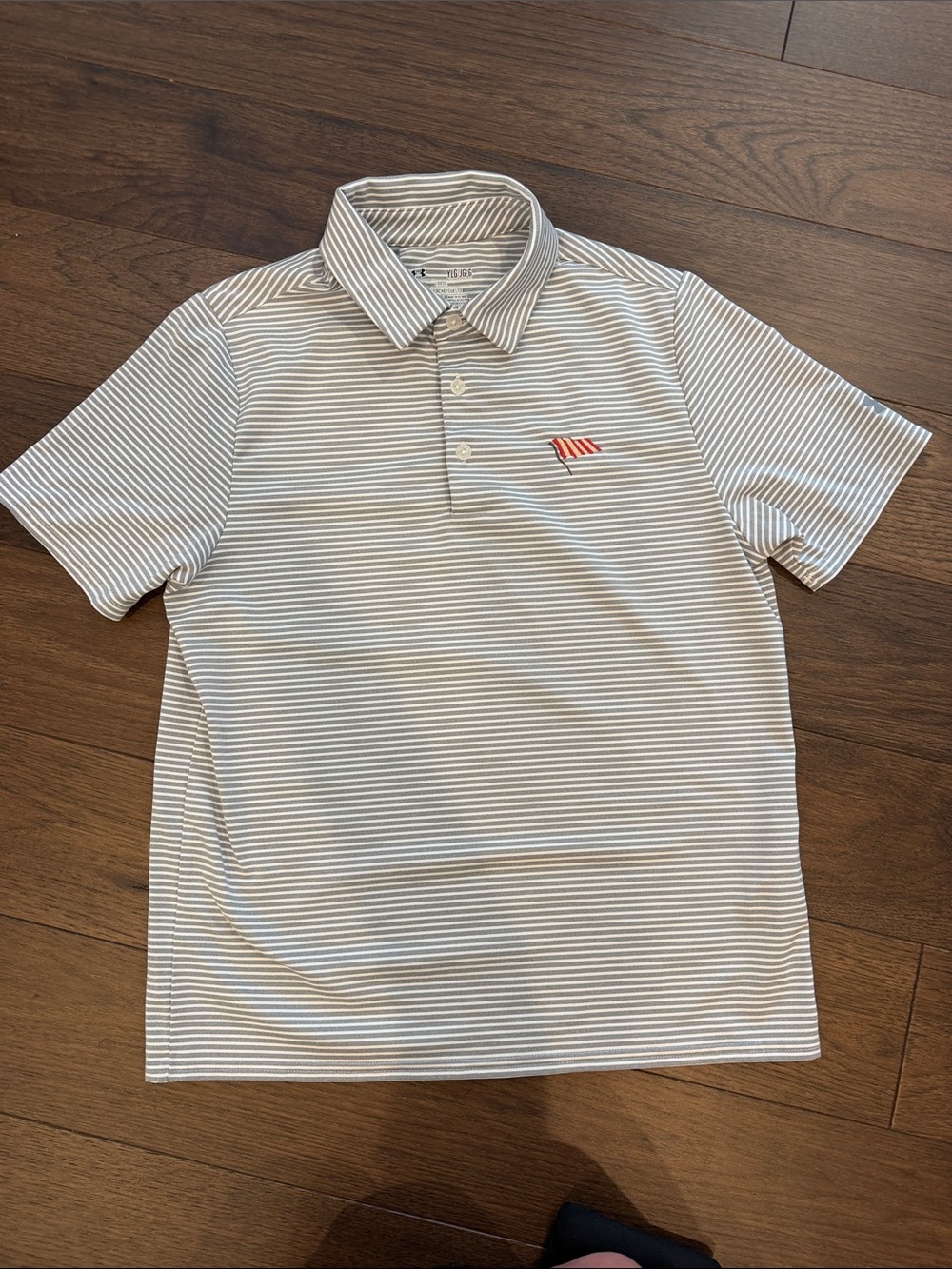 Under Armour White & Light Gray Striped Polo Size Youth Large - C38-029